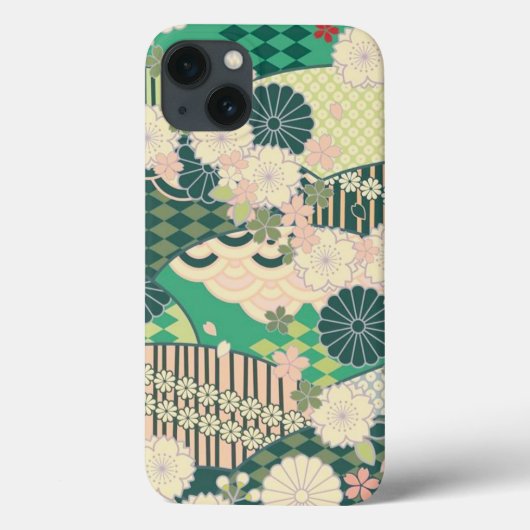 ピンクのセージ緑日本のの着物フローラ花 Case-Mate iPhoneケース (裏面)