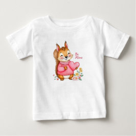 ピンクのセーターを着た幸せなリスがハートを持っている ベビーTシャツ