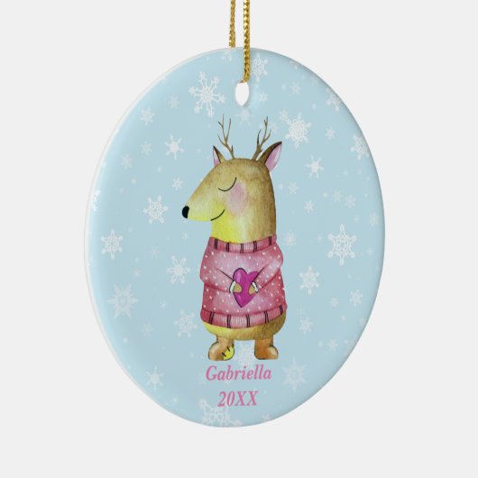 ピンクのセーターを着た愛らしいクリスマストナカイ セラミックオーナメント (右)