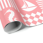 ピンクのセーリングボートパターン ラッピングペーパー (ロールコーナー)