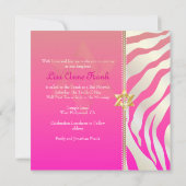 ピンクのゼブラ柄のDIYカラー/ バット・ミッツヴァ 招待状 (裏面)
