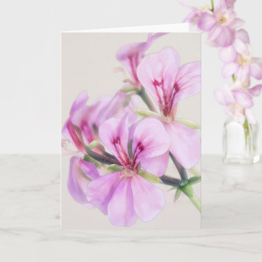 ピンクのゼラニウムの花 フローラルアートノートカード カード (蘭)