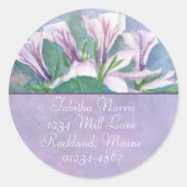 ピンクのゼラニウム水色の花の戻りアドレス ラウンドシール (正面)
