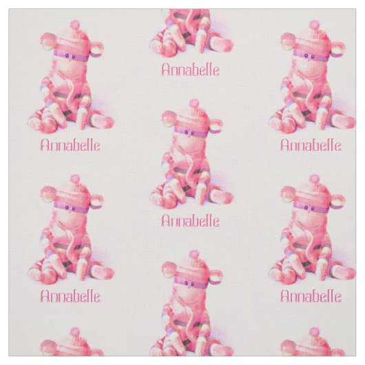 ピンクのソックス猿のpersonalizable生地 ファブリック (見本)