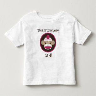 ピンクのソックス猿: 第4誕生日のティー トドラーTシャツ