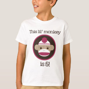 ピンクのソックス猿: 第5誕生日のティー Tシャツ