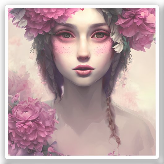 ピンクのソバカスのEtherealの女の子 シール (正面)