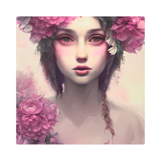 ピンクのソバカスのEtherealの女の子 メタルプリント (正面)