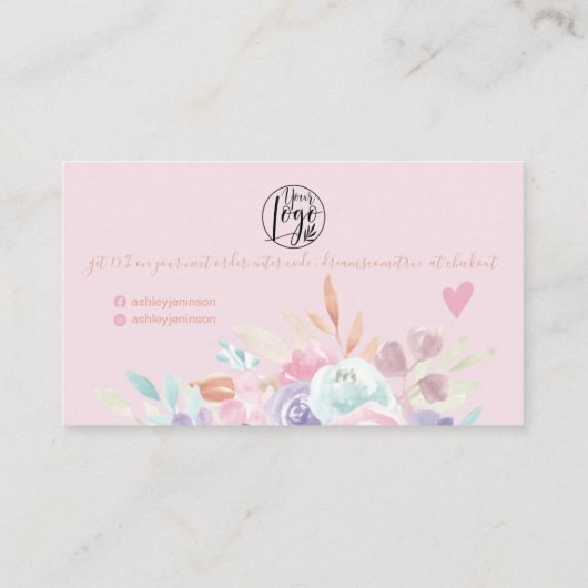 ピンクのソフトパステルフローラの水の色の感謝してい順序あなた 名刺 (裏面)