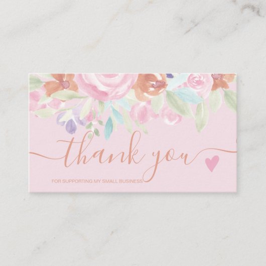 ピンクのソフトパステルフローラの水の色の感謝してい順序あなた 名刺 (正面)