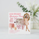 ピンクのソフトファッションコラージュ写真卒業パーティー 招待状 (スタンド正面)