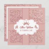 ピンクのソフトプリンセスグリッタースパークル誕生日 招待状 (正面/裏面)
