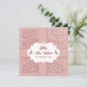 ピンクのソフトプリンセスグリッタースパークル誕生日 招待状 (スタンド正面)