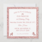 ピンクのソフトプリンセスグリッタースパークル誕生日 招待状 (裏面)
