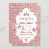 ピンクのソフトプリンセスグリッター輝きベイビーシャワー 招待状 (正面/裏面)