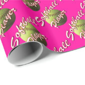 ピンクのソフトボールプレーヤー ラッピングペーパー (ロールコーナー)