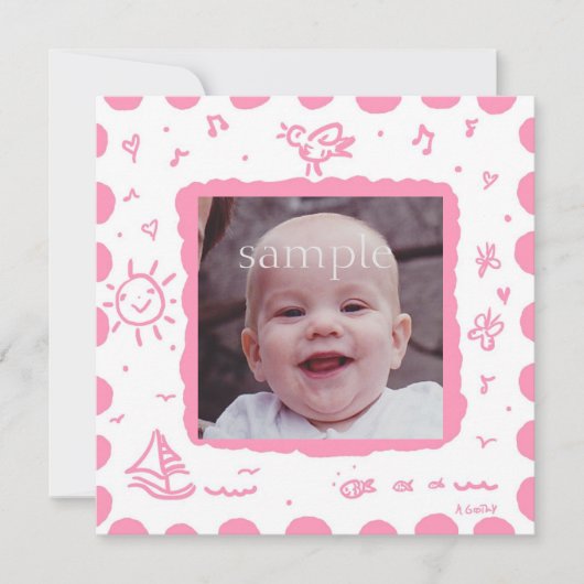 ピンクのソンバード誕生のお知らせ 案内状 (正面)