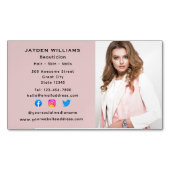 ピンクのソーシャルメディア美容師美容師写真 マグネット名刺 (正面)