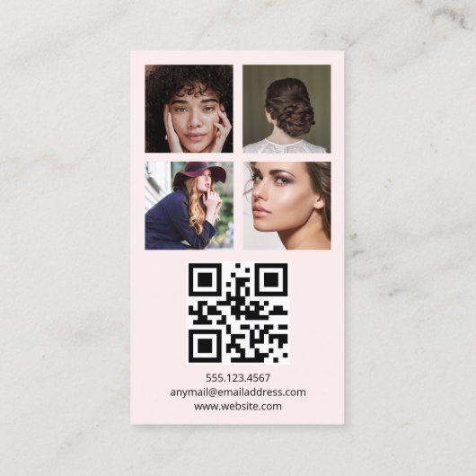 ピンクのソーシャルメディア、フォトグリッド、QRコード 名刺 (裏面)
