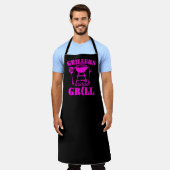 ピンクのソーセージ・バーベキューTシャツ エプロン (着用した状態)