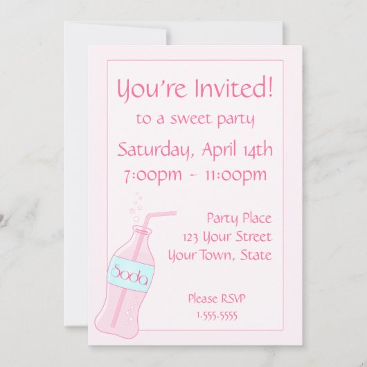ピンクのソーダパーティー 招待状 (正面)