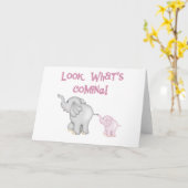 ピンクのゾウが何来か カード (黄色い花)