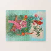 ピンクのタイガーとオウムの熱帯ジャングル ジグソーパズル (横)