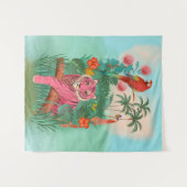 ピンクのタイガーとオウムの熱帯ジャングル タペストリー (正面(横))