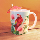 ピンクのタイガーとオウムの熱帯ジャングル ツートーンマグカップ