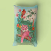 ピンクのタイガーとオウムの熱帯ジャングル ランバークッション