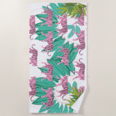 ピンクのタイガースパターン ビーチタオル (正面)