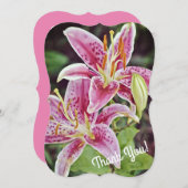 ピンクのタイガーリリーの花の感謝を表す平らなカード サンキューカード (正面/裏面)