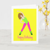 ピンクのタイツと緑のレオタールと80年代の誕生日 カード (黄色い花)