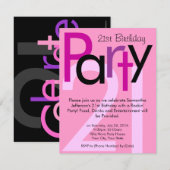 ピンクのタイトル 21歳の誕生日パーティー招待状 招待状 (正面/裏面)