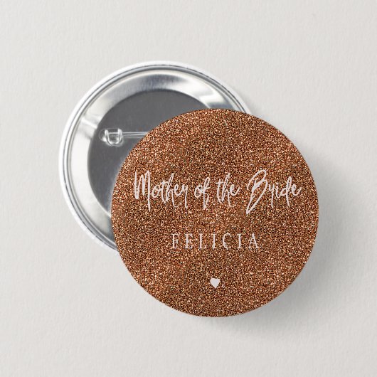 ピンクのタイポグラフィ銅グリッターの母の花嫁 缶バッジ (正面&裏面)
