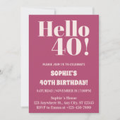 **ピンクのタイポグラフィ  モダン 40歳の誕生日パーティー** 招待状 (正面)