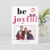 ピンクのタイポグラフィBe Joyful, Santa Christmasの写真 シーズンカード (スタンド正面)