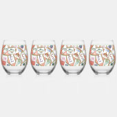 ピンクのタイルのトレー ステムなしワイングラス (正面)