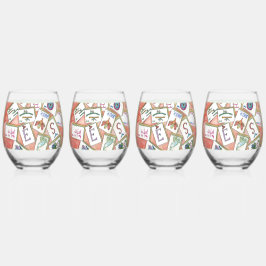 ピンクのタイルのトレー ステムなしワイングラス