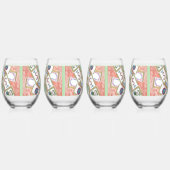 ピンクのタイルのトレー ステムなしワイングラス (左)