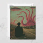 ピンクのタコとUFOの超現実的なAIがアートを生み出した ポストカード (正面/裏面)