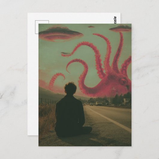ピンクのタコとUFOの超現実的なAIがアートを生み出した ポストカード (正面/裏面)