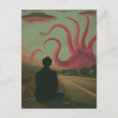 ピンクのタコとUFOの超現実的なAIがアートを生み出した ポストカード (正面)