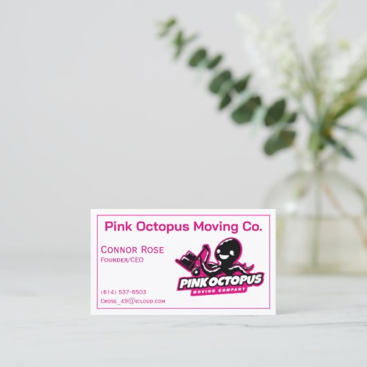 ピンクのタコのカスタマイズ可能な名刺 名刺 (スタンド正面)