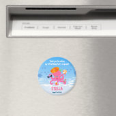 ピンクのタコの夏の赤ちゃん女の子の誕生日パーティー マグネット (インサイチュ (食洗機))