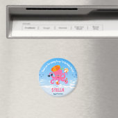 ピンクのタコの夏の赤ちゃん女の子の誕生日パーティー マグネット (インサイチュ (食洗機))