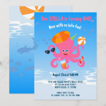 ピンクのタコの夏の赤ちゃん女の子の誕生日パーティー