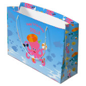 ピンクのタコ夏のベビーガールバースデーパーティー ラージペーパーバッグ (裏面アングル)