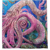 ピンクのタコ触手 シャワーカーテン (正面)