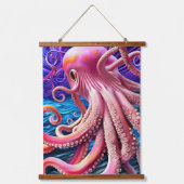 ピンクのタコ 吊り下げ型タペストリー (正面)